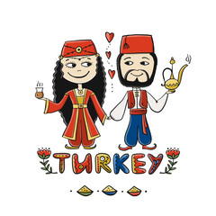 Travel to Turkey. Couple in national clothes for your design