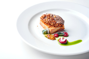 Set Food Menu On A White Plate. Top view of light dish perfect served.