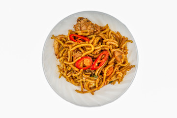 Fried noodles isolate on white background