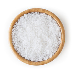 Obraz na płótnie Canvas Sea salt in wooden bowl isolated on white background with clipping path