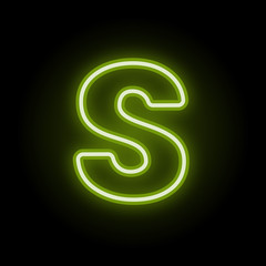 Green neon letter S with glow on black background. Blur effect is made with mesh. Vector illustration