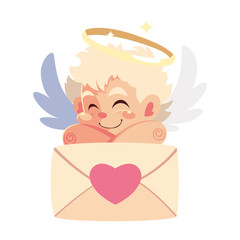 cute cupid angel with a love letter in white background