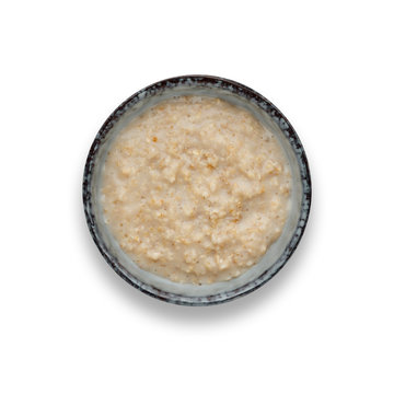 A Bowl Of Nutritious Porridge Isolated On White Shot From Above