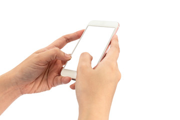 female Hand holding tablet touch computer with clipping Path