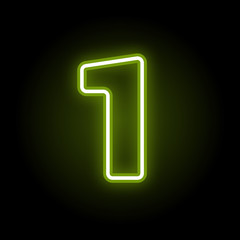 Green neon number 1 with glow on black background. Blur effect is made with mesh. Vector illustration