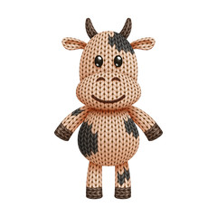 Illustration of a funny knitted cow toy. On white background