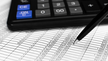 Calculation and pen. business balance, bills, finance.