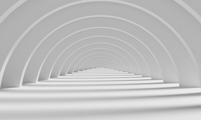 Abstract nobody white building tunnel space. 3d rendering - illustration.