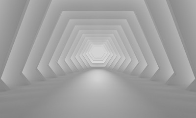 Abstract nobody white building tunnel space. 3d rendering - illustration.