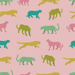 Vector seamless pattern background with wild cats.