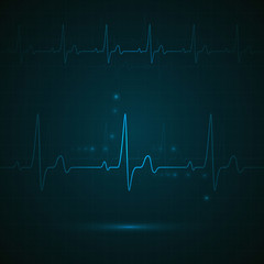 Heart rate on blue display. Heartbeat monitoring. vector
