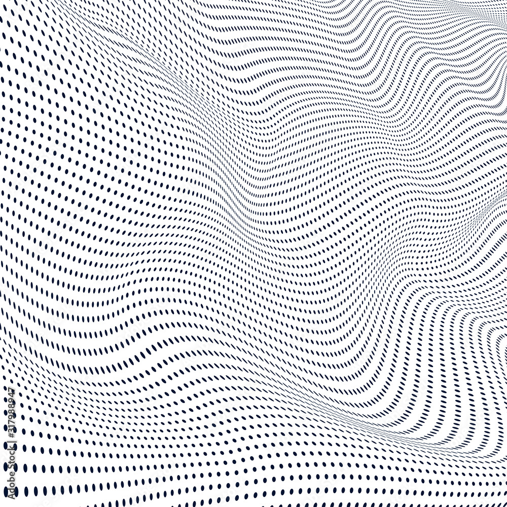 Poster abstract wave of particles. surface of wave dots. vector background