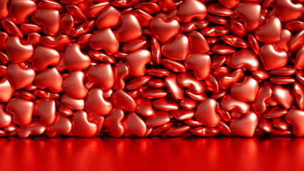 Beautiful golden background with hearts, Happy Valentine's Day! 3d illustration, 3d rendering.