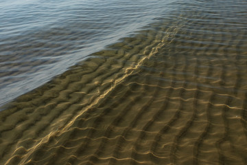 Sea bottom texture, yellow sand waves in shallow water