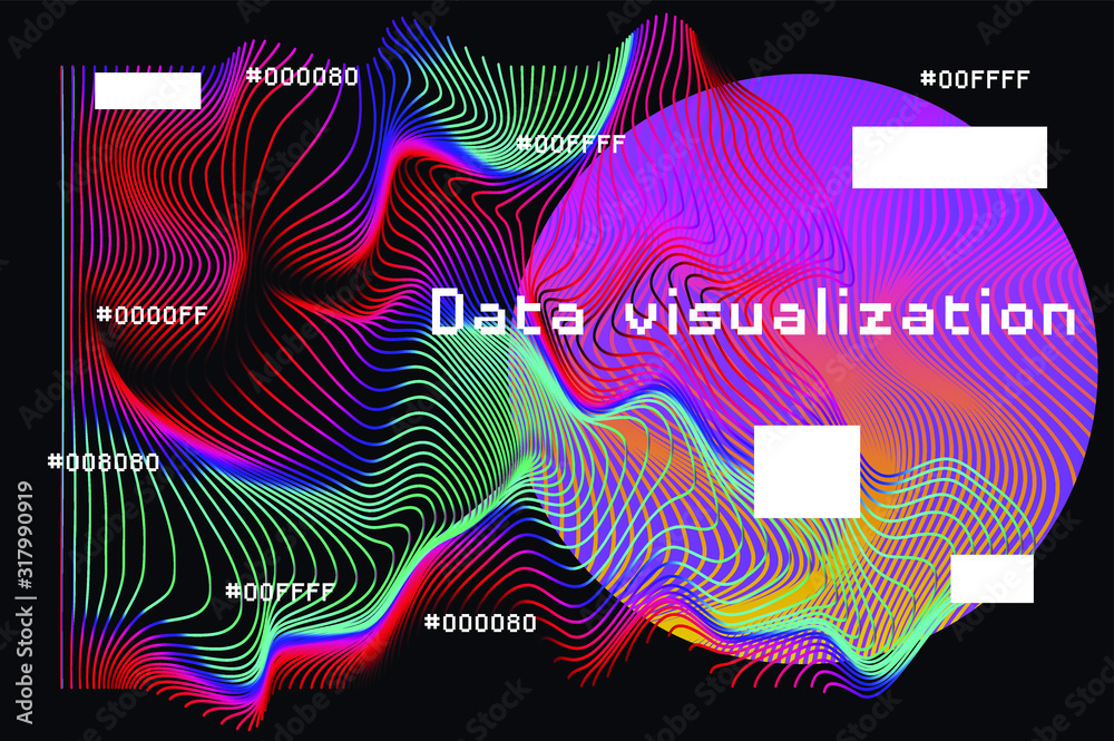 Poster Abstract background with generative art elements. Futuristic and glitched shapes in cyberpunk style, Data visualization concept.