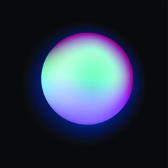 Glowing neon sphere on dark background. Retrowave and synthwave style illustration.