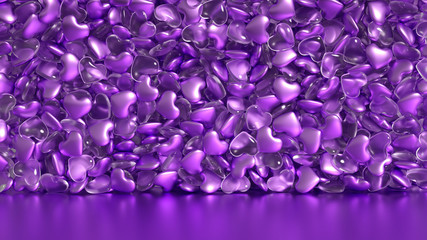 Beautiful golden background with hearts, Happy Valentine's Day! 3d illustration, 3d rendering.