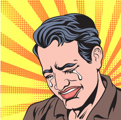 A man crying.Pop art retro vector illustration