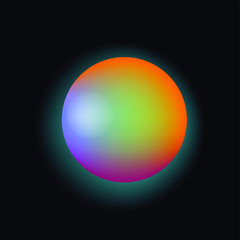 Glowing neon sphere on dark background. Retrowave and synthwave style illustration.