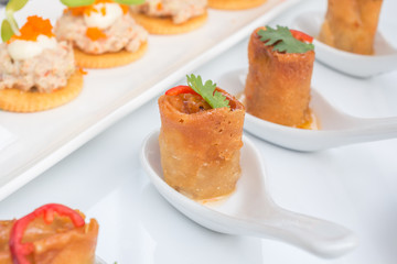 Spring rolls in white spoon