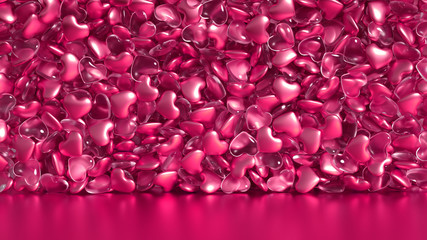 Beautiful golden background with hearts, Happy Valentine's Day! 3d illustration, 3d rendering.