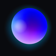 Glowing neon sphere on dark background. Retrowave and synthwave style illustration.