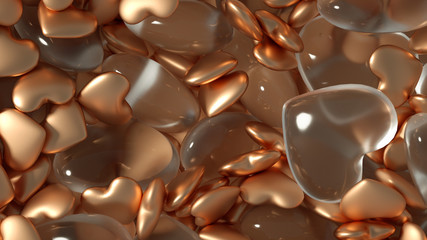 Beautiful golden background with hearts, Happy Valentine's Day! 3d illustration, 3d rendering.