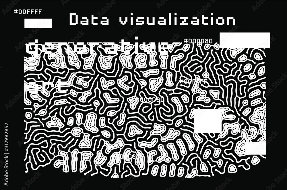 Aufkleber abstract black and white background with generative art elements. futuristic and glitched shapes in 