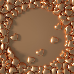 Beautiful golden background with hearts, Happy Valentine's Day! 3d illustration, 3d rendering.
