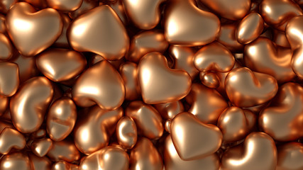 Beautiful golden background with hearts, Happy Valentine's Day! 3d illustration, 3d rendering.