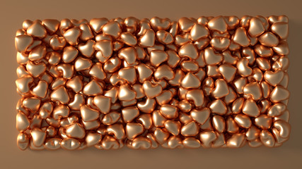 Beautiful golden background with hearts, Happy Valentine's Day! 3d illustration, 3d rendering.