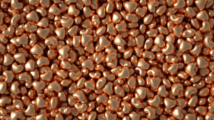 Beautiful golden background with hearts, Happy Valentine's Day! 3d illustration, 3d rendering.