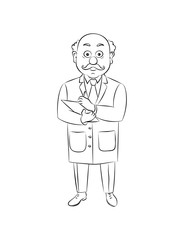Isolated vector illustration of an elderly doctor, linear design