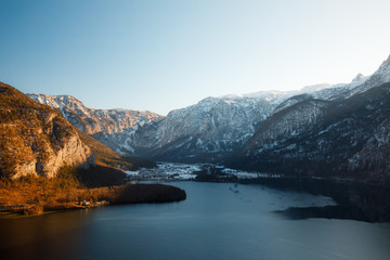 view of famous Hallstaetter Lake in the Austrian Alps, region of Salzkammergut, Austria