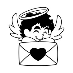 cute cupid angel with a love letter in white background