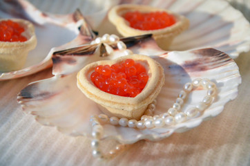 original tartlets with red caviar 