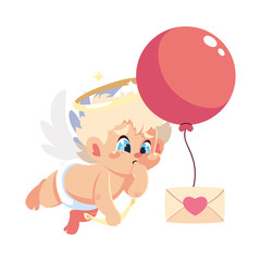 cute cupid angel holding a love letter in white background