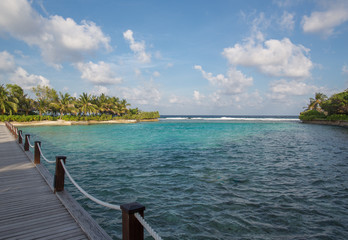 Fototapeta na wymiar atoll lagoon at a tropical resort in the Maldives