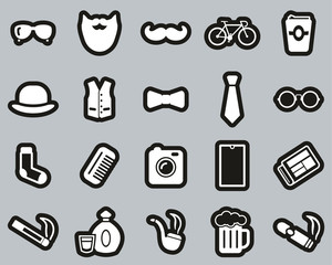 Hipster Culture & Fashion Icons White On Black Sticker Set Big