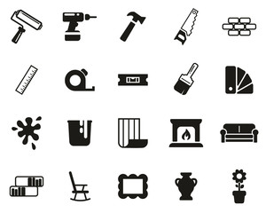 Home Decorating & Home Remodeling Icons Black & White Set Big