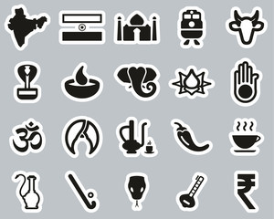 India Country & Culture Icons Black & White Sticker Set Big