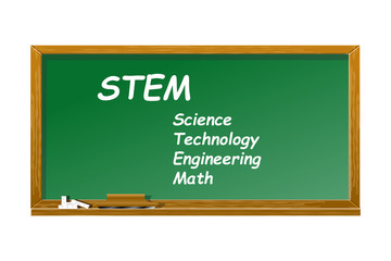 STEM-Science, Technology, Engineering & Math, written on a green board. - 317997747