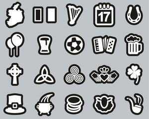 Ireland Country & Culture Icons White On Black Sticker Set Big