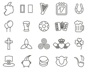 Ireland Country & Culture Icons Black & White Thin Line Set Big