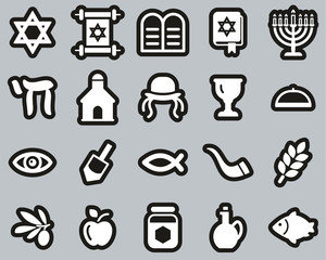 Judaism Religion & Religious Items Icons White On Black Sticker Set Big