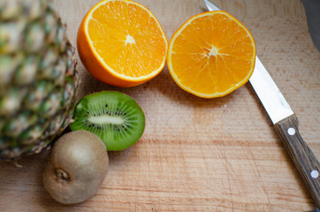 Owoce, kuchnia, sok, zdrowe, fit, kolor, soczyste, ananas, kroić, nóż