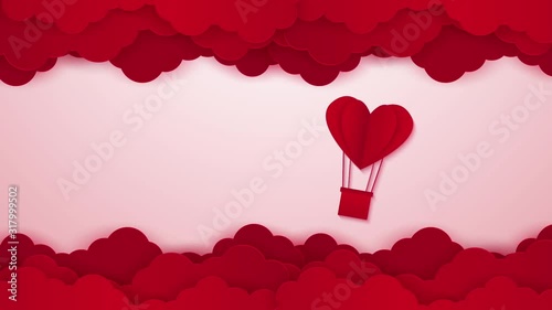 Valentines Day Illustration Of Love Hot Air Balloons In A Heart Shape Flying In The Sky Paper Art Style Wall Mural Supakrit Valentines Day Illustration Of Love Hot Air Balloons In A Heart Shape Flying In The Sky Paper Art Style Wall Mural Supakrit