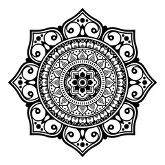 Decorative round ornament, black-white, isolated on white. Good decoration for the holidays. Perfect for printing, laser cutting.