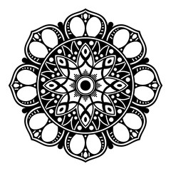 Decorative round ornament, black-white, isolated on white. Good decoration for the holidays. Perfect for printing, laser cutting.