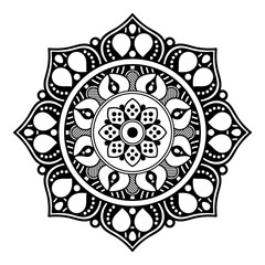 Decorative round ornament, black-white, isolated on white. Good decoration for the holidays. Perfect for printing, laser cutting.